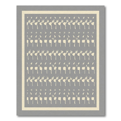 Cream Abstract Figures On Gray Rug