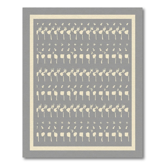 Cream Abstract Figures On Gray Rug