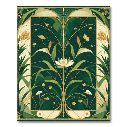 Art Nouveau Green Gold Floral Garden Rug