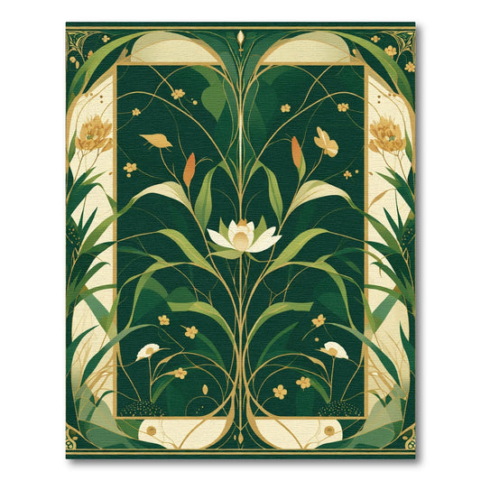 Art Nouveau Green Gold Floral Garden Rug