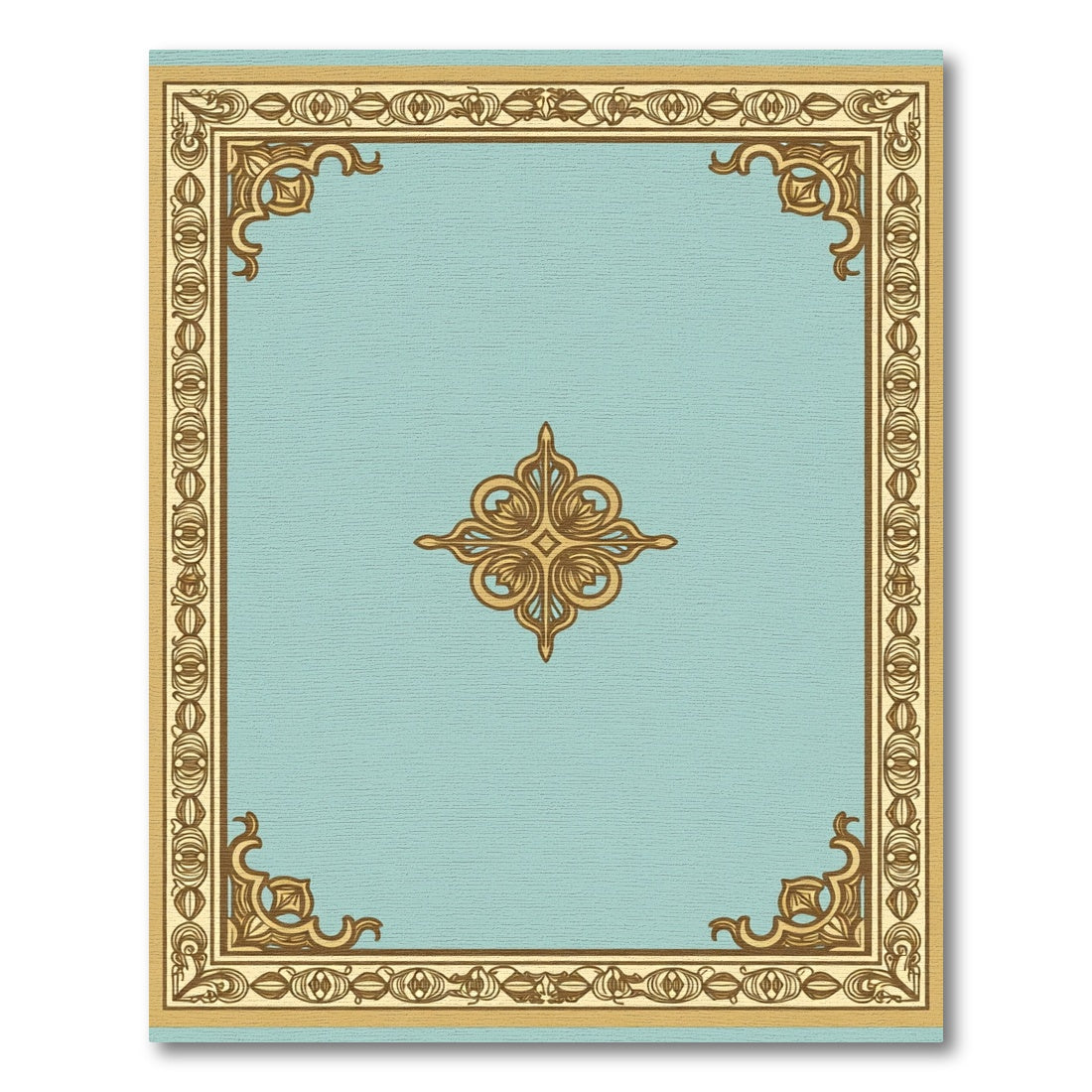 Golden Scroll Medallion Light Blue Rug