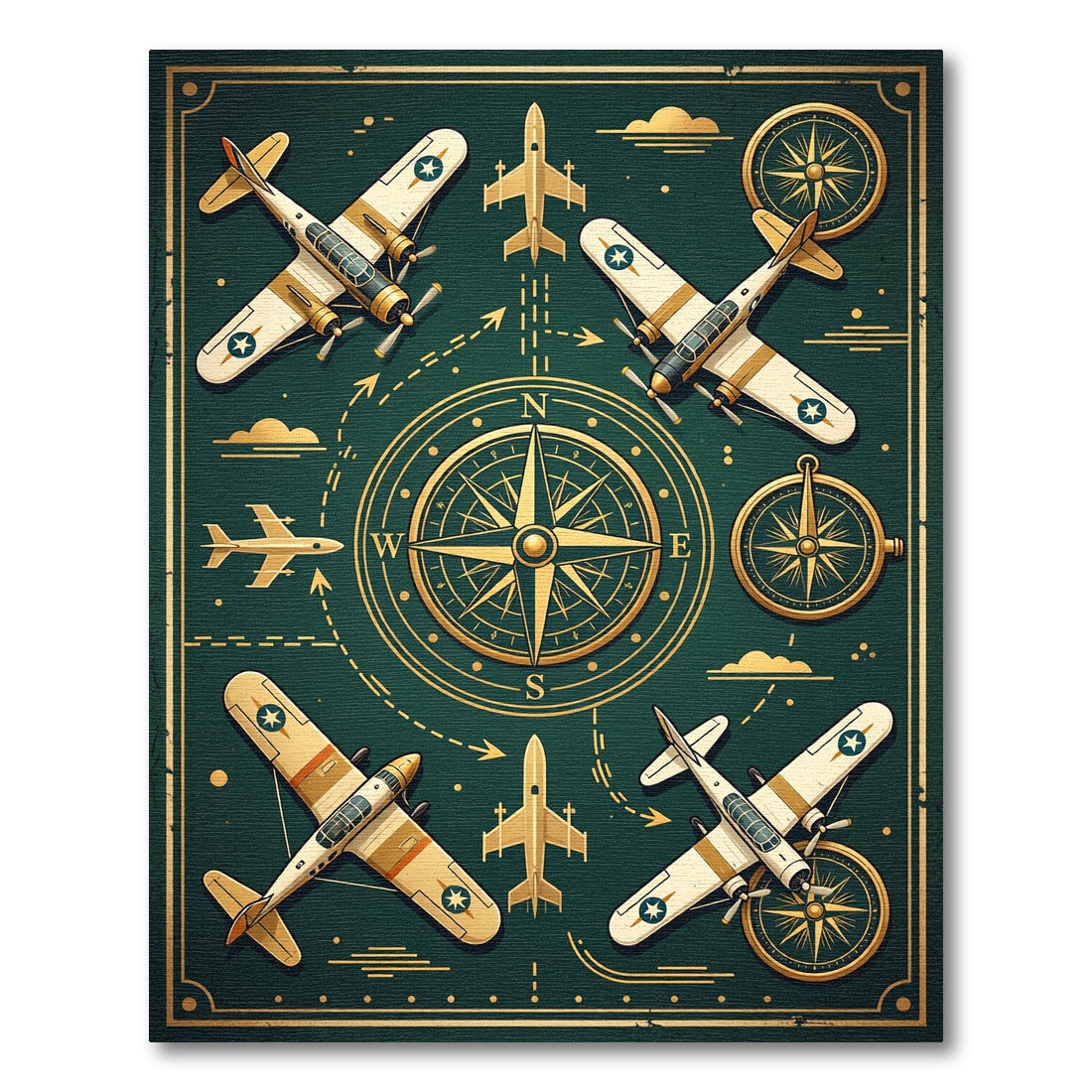 Vintage Gold Airplane Compass Rug