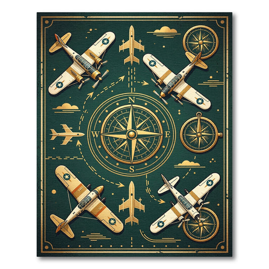 Vintage Gold Airplane Compass Rug