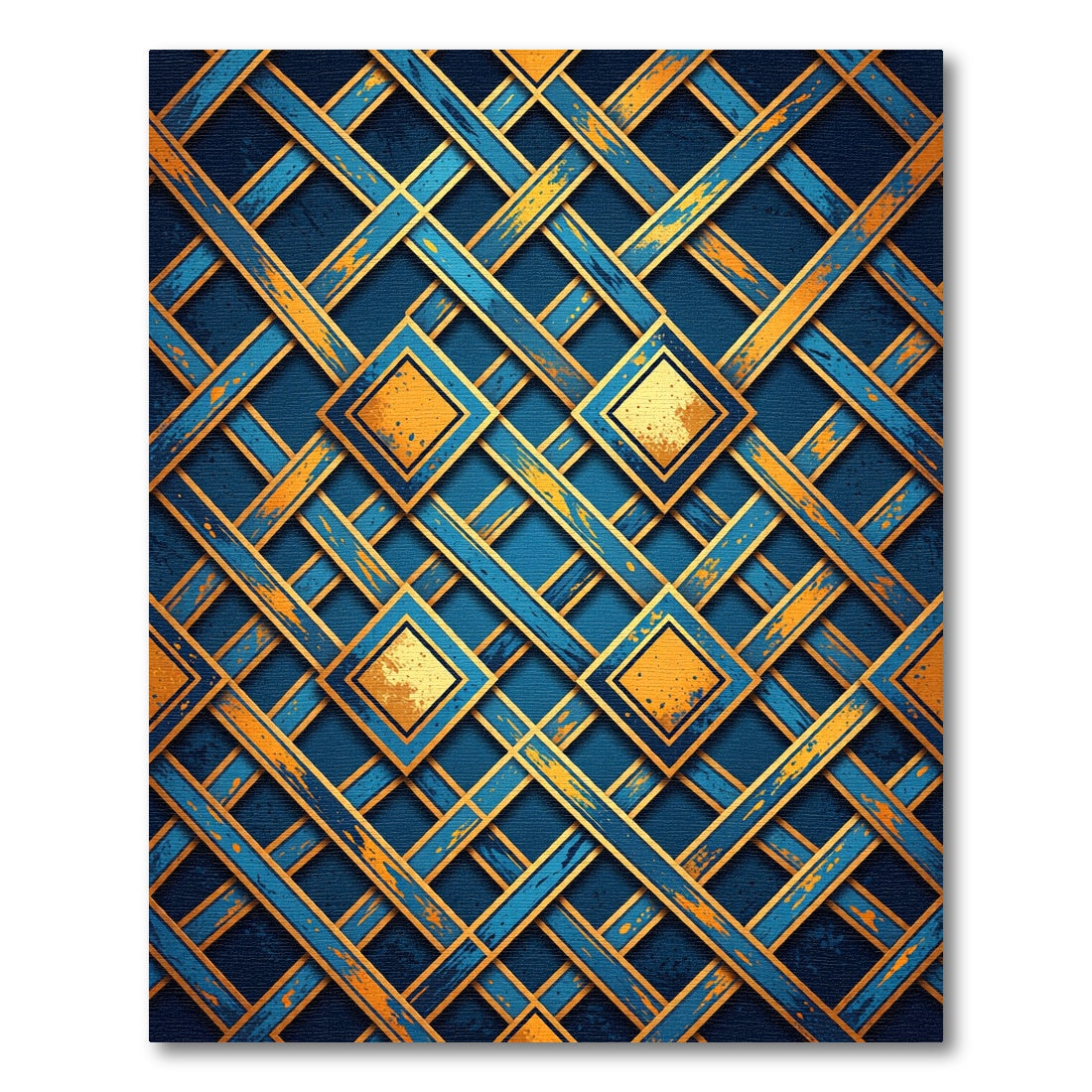 Golden Lattice Geometric Navy Area Rug