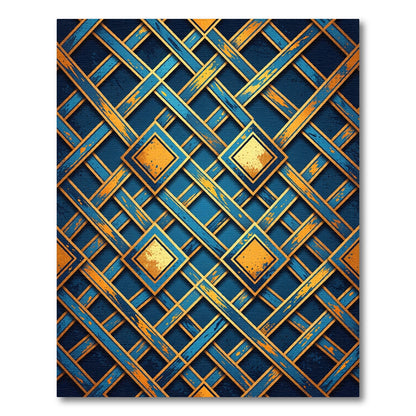 Golden Lattice Geometric Navy Area Rug