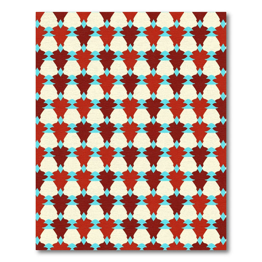 Crimson Teal And Cream Geometric Cascade Rug