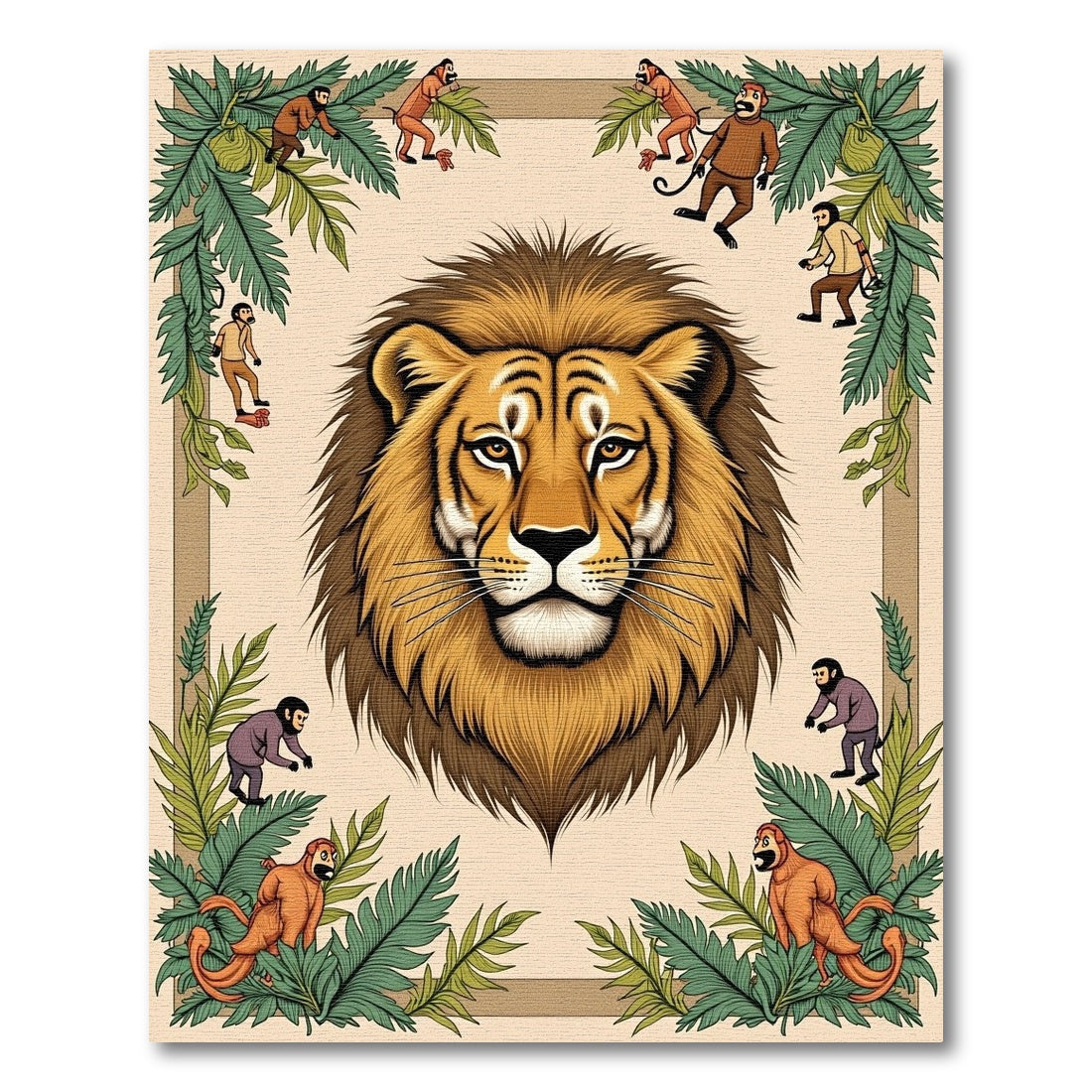 Golden Lion Monkey Jungle Scene Rug