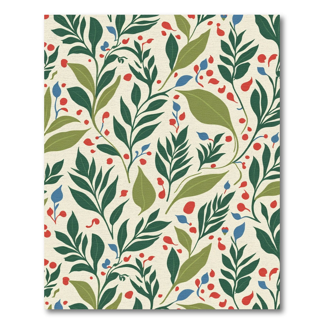 Cream Botanical Berry Red Blue Vines Rug
