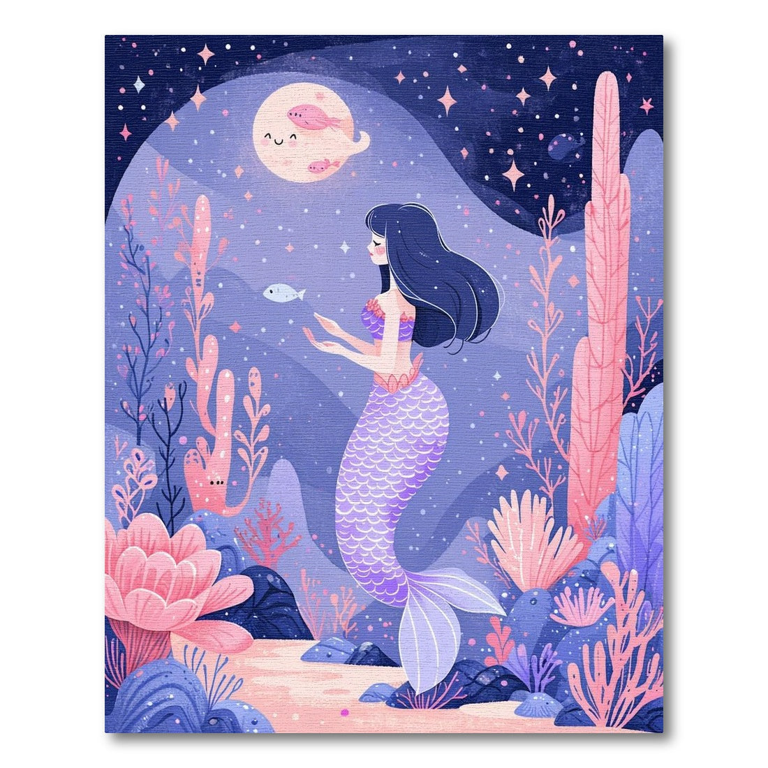 Whimsical Purple Mermaid Coral Stars Rug