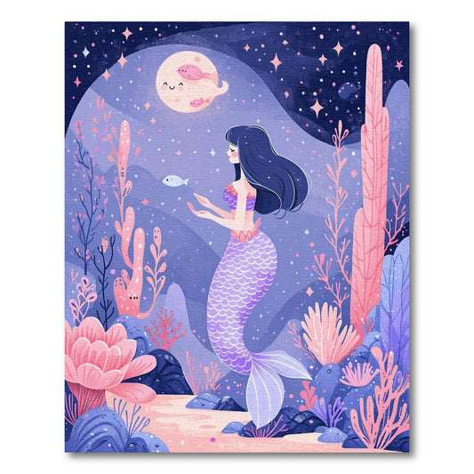 Whimsical Purple Mermaid Coral Stars Rug