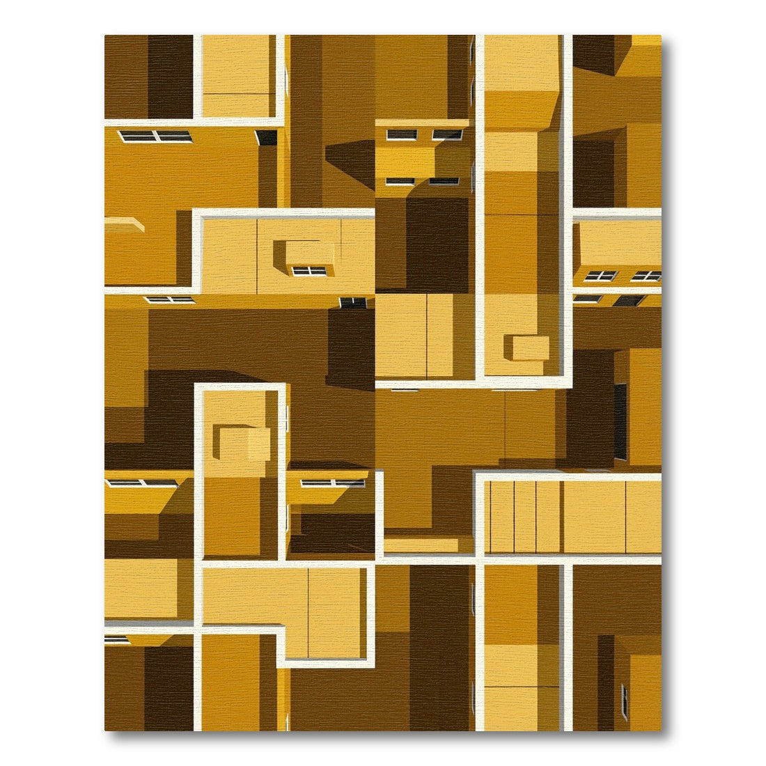 Modern Gold Geometric Architectural Grid Rug