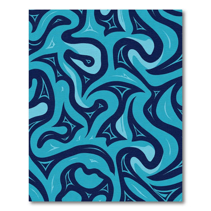 Deep Blue Abstract Swirl Triangles Rug