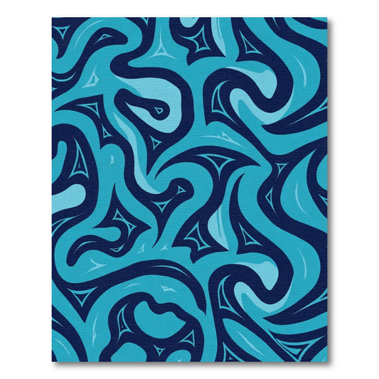 Deep Blue Abstract Swirl Triangles Rug