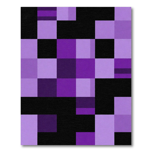 Purple Black Geometric Checkered Blocks Rug