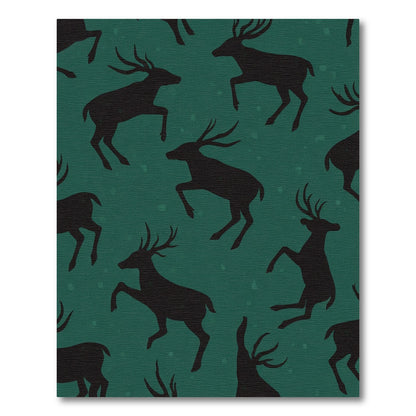 Deep Teal Silhouette Deer Repeating Rug