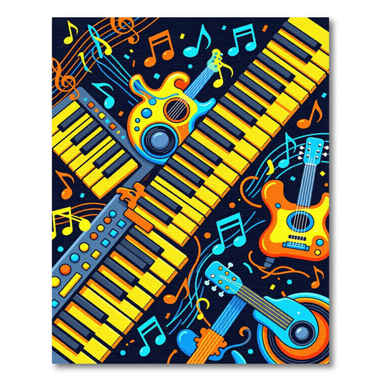 Vibrant Yellow Guitars Keyboards Notes Rug