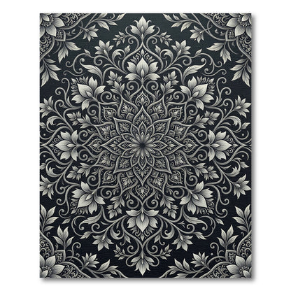Monochromatic Floral Mandala Intricate Art Rug