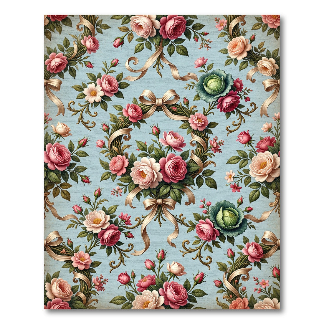 Vintage Chintz Rose Ribbon Bouquet Rug