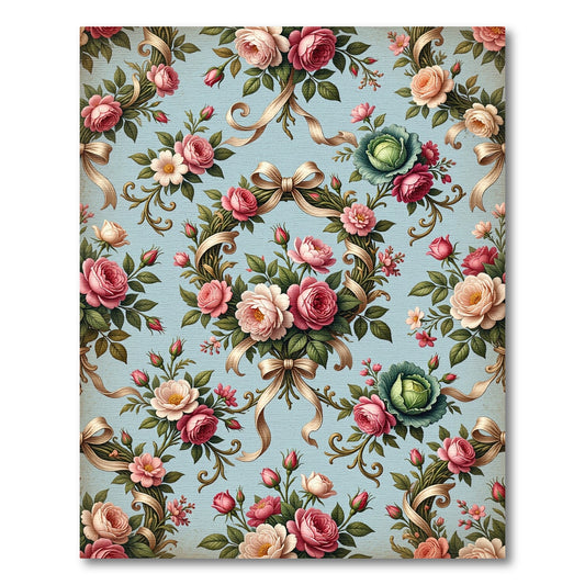Vintage Chintz Rose Ribbon Bouquet Rug