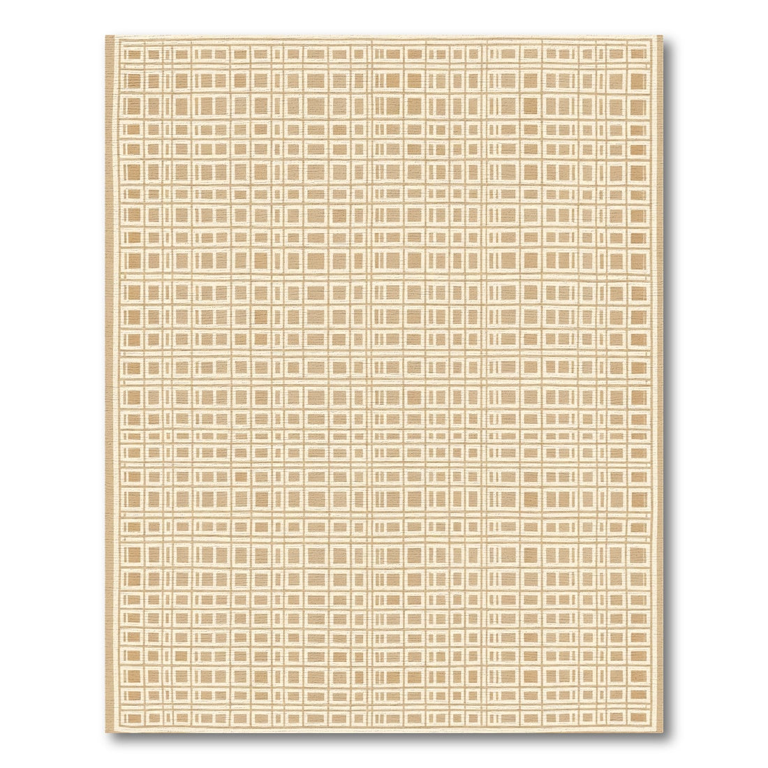 Neutral Beige Woven Grid Rug