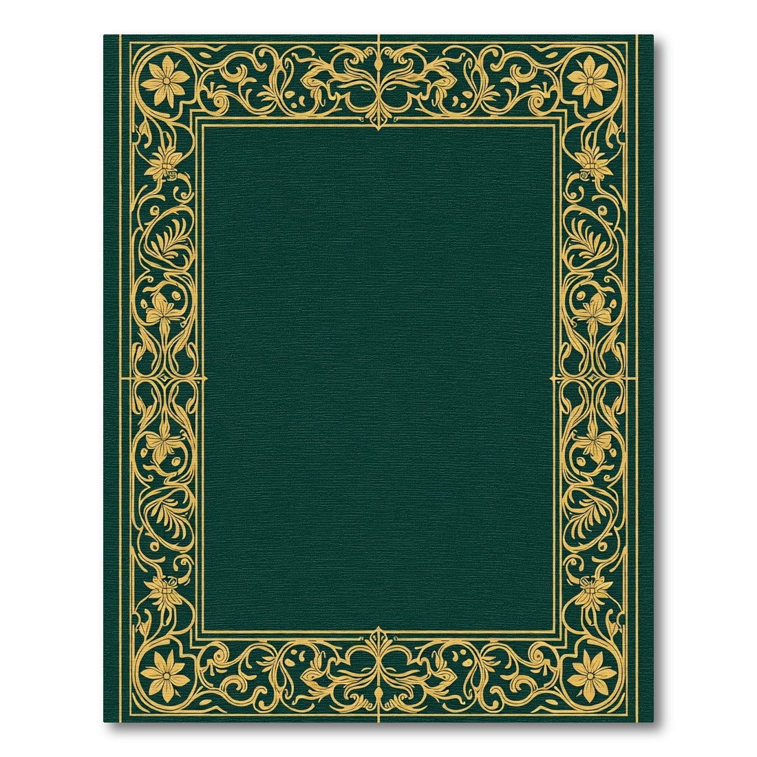 Emerald Green Gold Floral Scroll Border Rug
