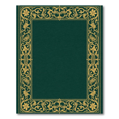 Emerald Green Gold Floral Scroll Border Rug
