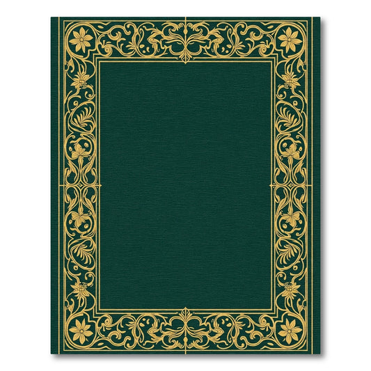Emerald Green Gold Floral Scroll Border Rug