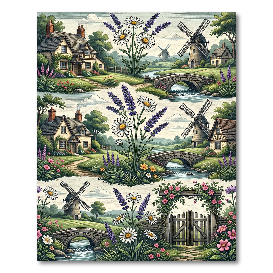 Rustic Countryside Lavender Daisy Gate Rug