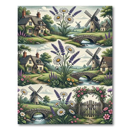 Rustic Countryside Lavender Daisy Gate Rug