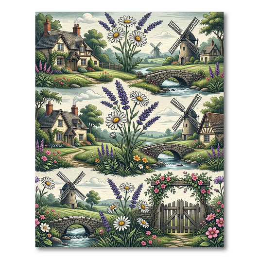 Rustic Countryside Lavender Daisy Gate Rug