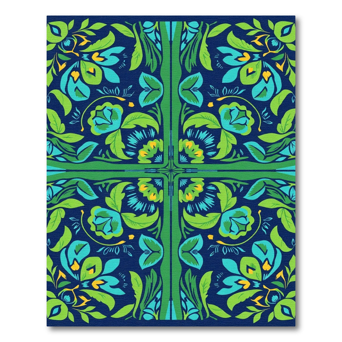 Vibrant Blue Green Floral Medallion Rug