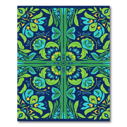Vibrant Blue Green Floral Medallion Rug