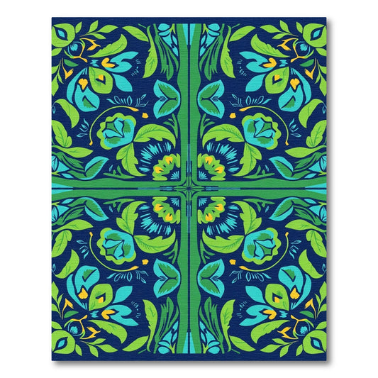 Vibrant Blue Green Floral Medallion Rug
