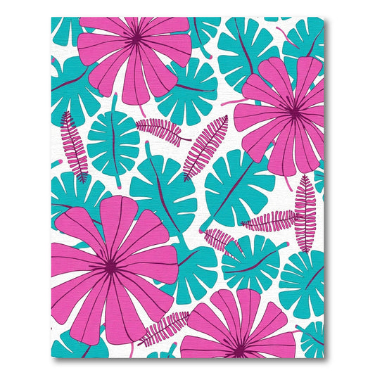 Pink Teal Tropical Flower Foliage Rug