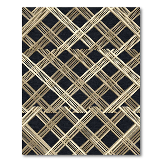 Sophisticated Golden Lattice Geometric Art Deco Grid Rug