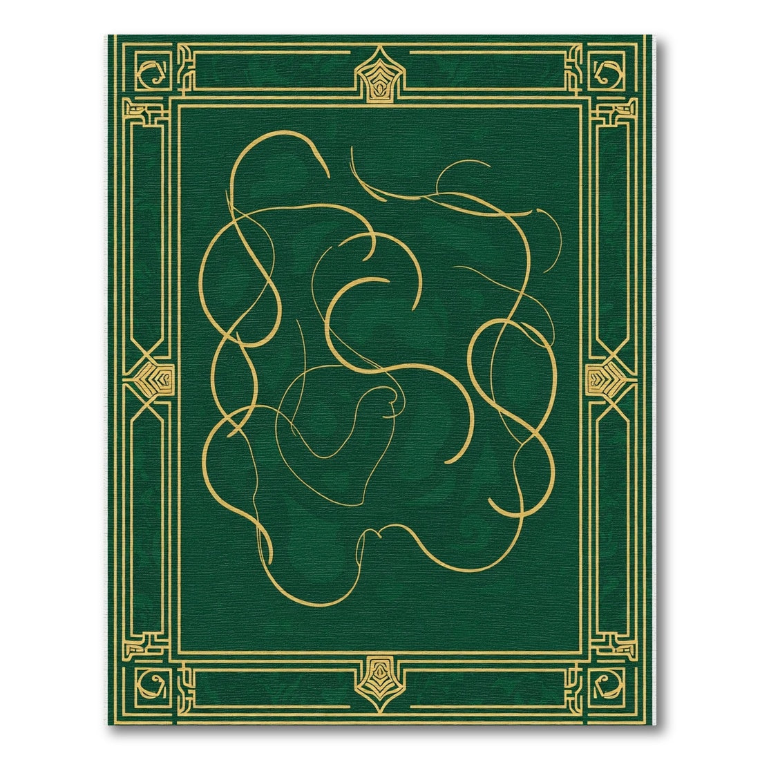 Emerald Gold Curled Vine Frame Rug