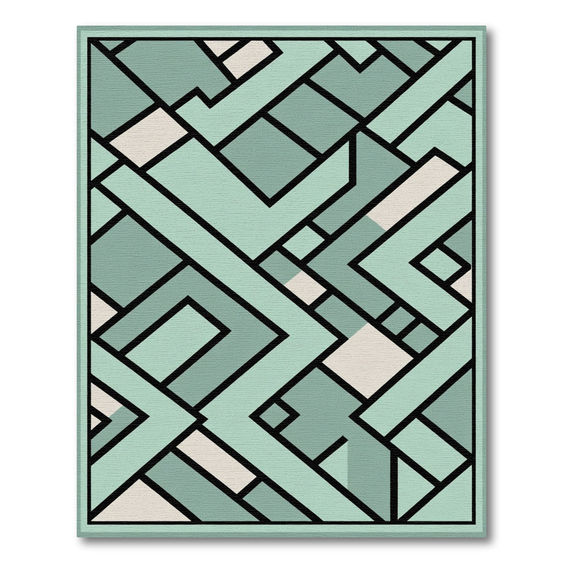 Teal Geometric Art Deco Composition Rug