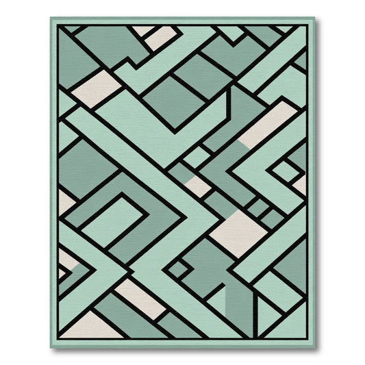 Teal Geometric Art Deco Composition Rug