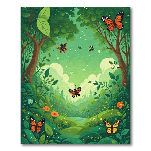 Vibrant Orange Butterfly Forest Scene Rug