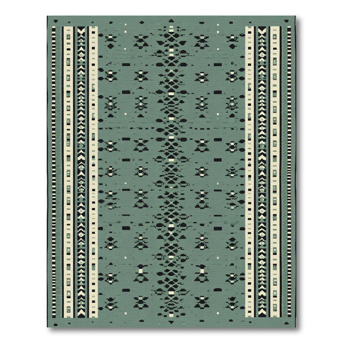 Retro Teal Geometric Border Rug