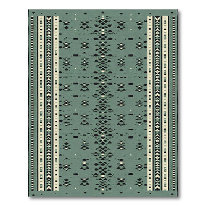 Retro Teal Geometric Border Rug