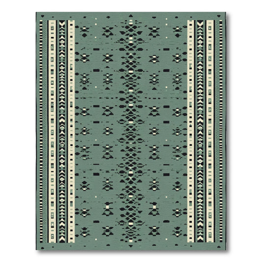 Retro Teal Geometric Border Rug
