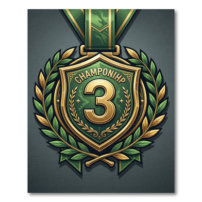 Ornate Green Gold Champion 3 Shield Rug