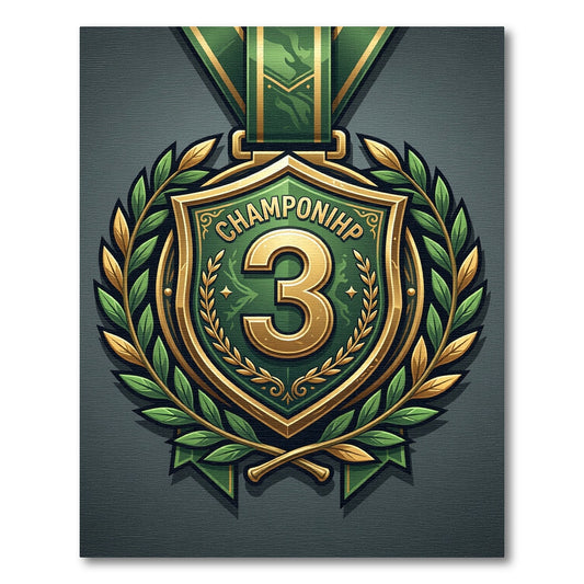 Ornate Green Gold Champion 3 Shield Rug