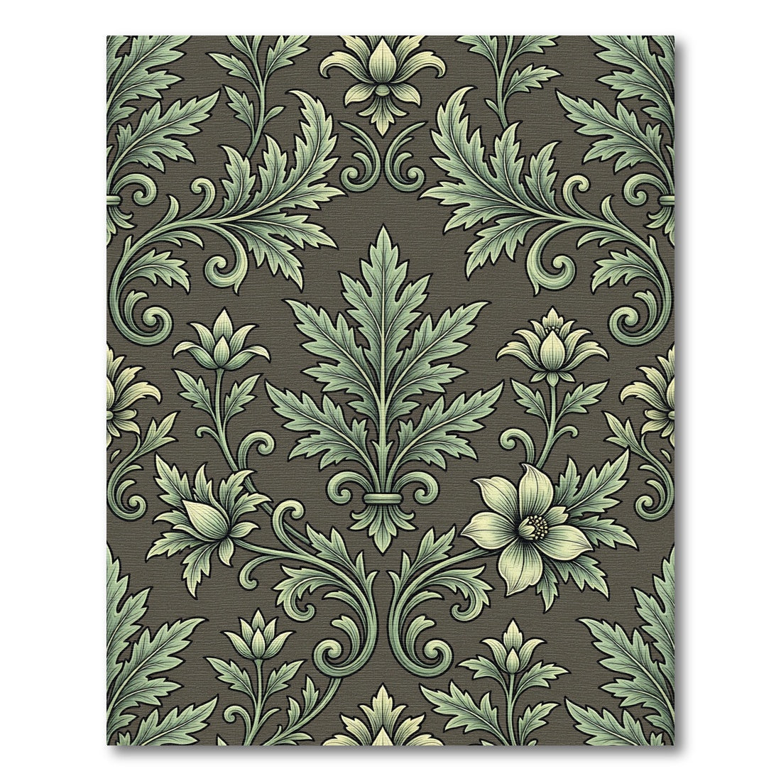Sage Green Victorian Damask Scroll Rug
