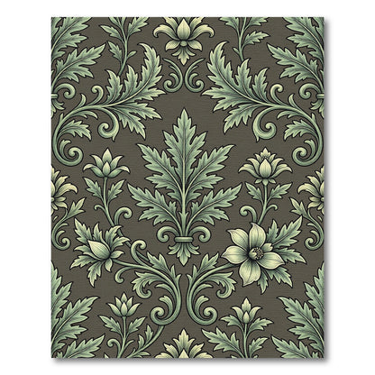 Sage Green Victorian Damask Scroll Rug