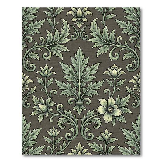 Sage Green Victorian Damask Scroll Rug