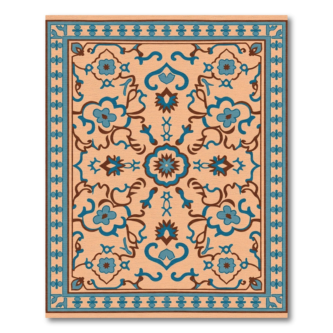 Caramel Aqua Floral Medallion Rug