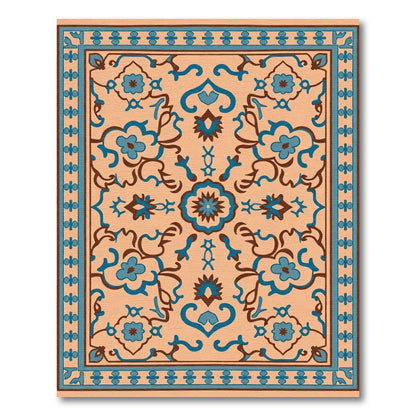 Caramel Aqua Floral Medallion Rug