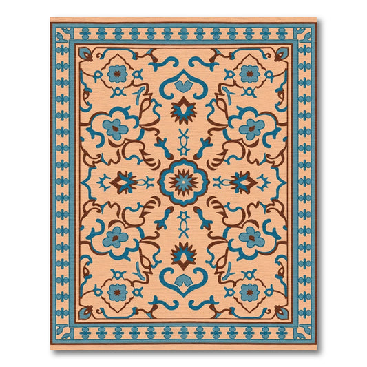 Caramel Aqua Floral Medallion Rug